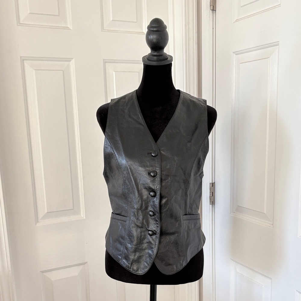 Cristina Vintage Bikercore Black Leather Vest